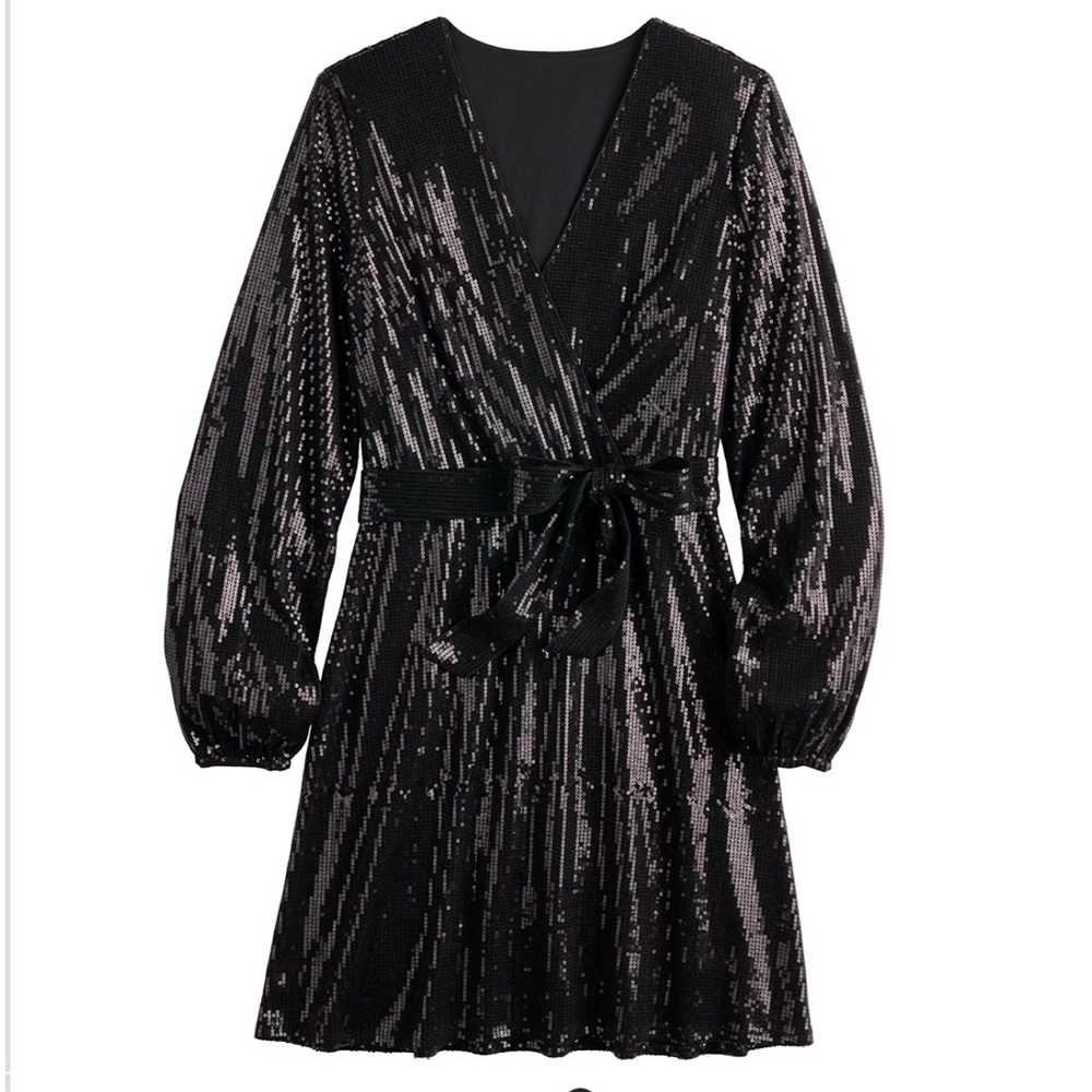 Nine West Cara Santana 4x plus sequin faux wrap dress tie waist belt - Picture 1 of 8
